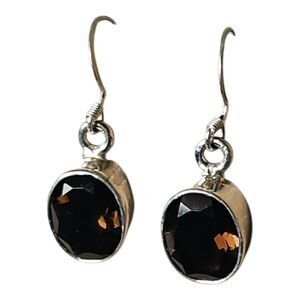 Sterling Silver Brown Quartz Simple Dangle Earrings New Unworn Jewelry
